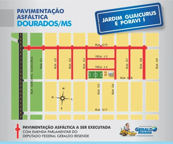 Ruas que serão pavimentadas, nos bairros Jardim Guaicurus e Poravy I