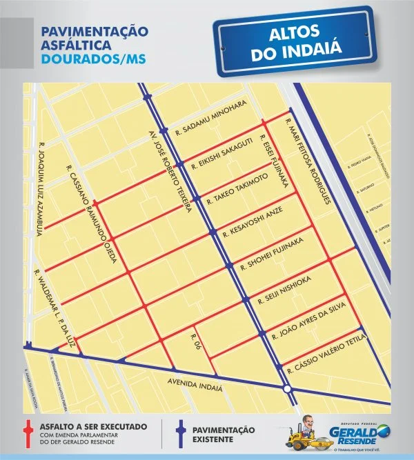 Ruas que serão pavimentadas no Altos do Indaiá
